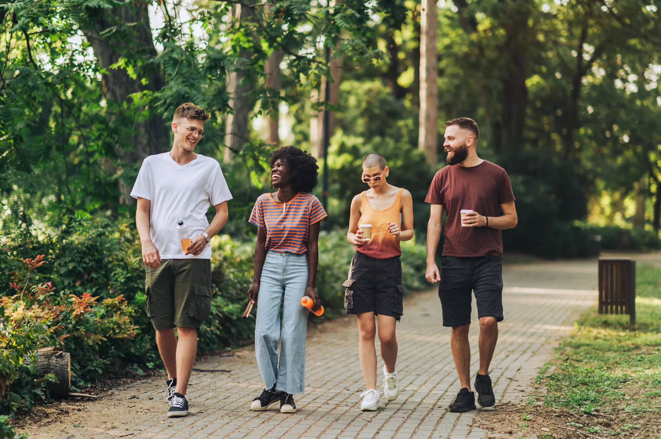 Group of walkers on a gentle hillside path